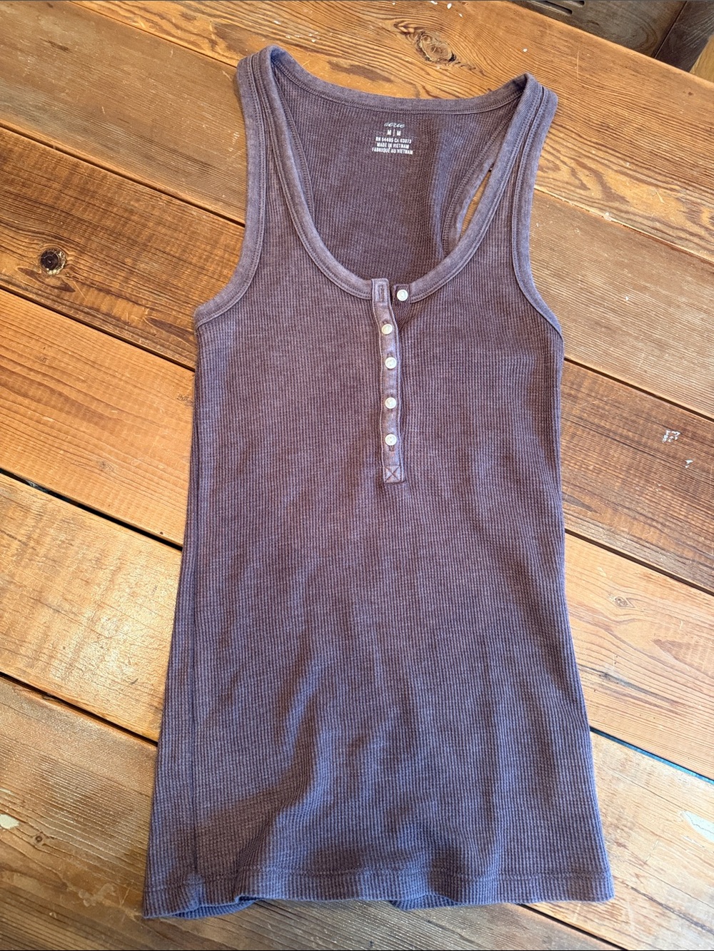 aerie Mauve Ribbed Henley Tank Top